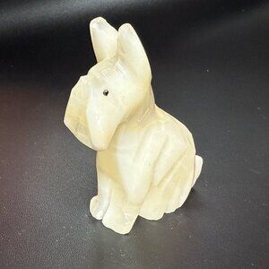 Hand-Carved White Onyx Scottie Dog Figurine Vintage Stone Scottish Terrier